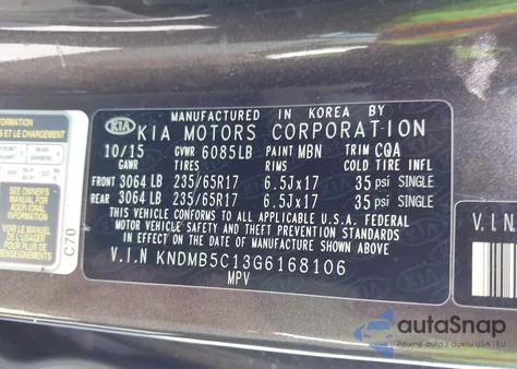 2016 Kia Sedona Lx z USA, uszkodzony, nr VIN KNDMB5C13G6168106